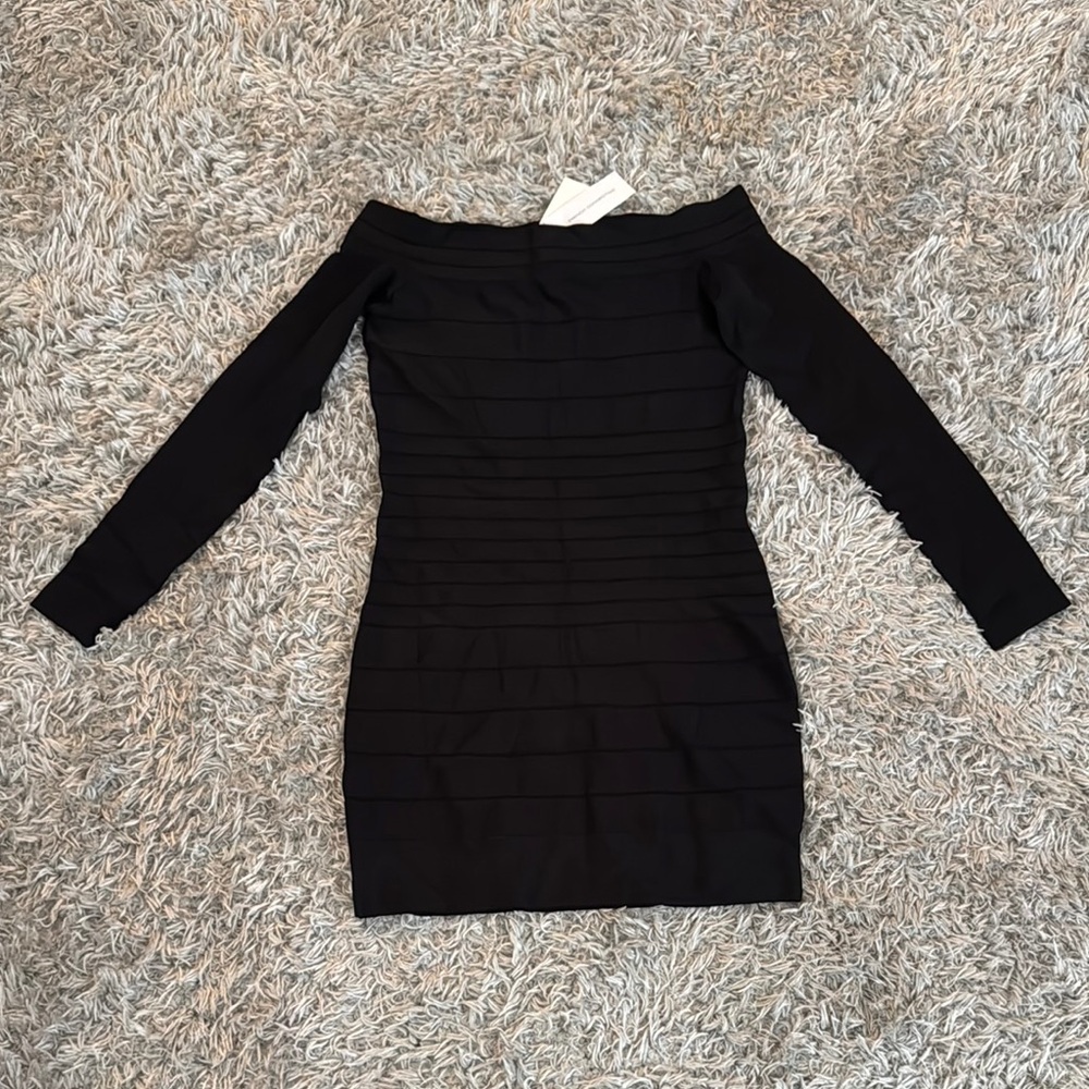 French Connection Black Bodycon Bandage Long Sleeve Dress - Picture 1 of 8